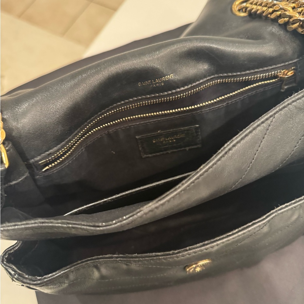 Saint Laurent Medium Nikki Black Leather Shoulder Bag with Yellow Gold Chain - Picture 8 of 16